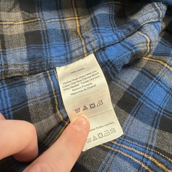 Eddie Bauer Flannel Shirt Blue Tartan Plaid Mens L Classic Fit Button Down - Picture 5 of 11